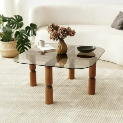 Tavolino da salotto Gran, 80x80h40 cm, Noce e Fumè<Dmora Outlet