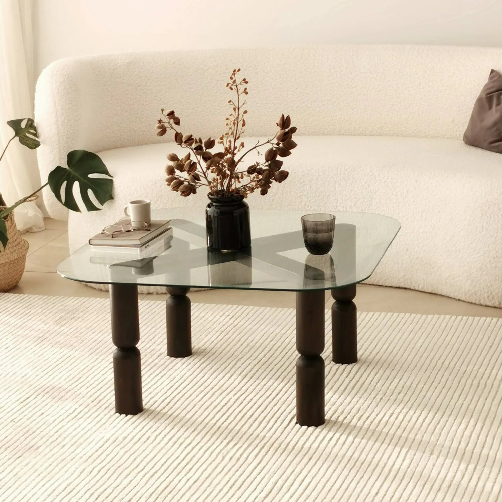 Tavolino da salotto Gran, 80x80h40 cm, Antracite e Trasparente<Dmora Cheap