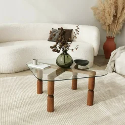 Tavolino da salotto Gran, 80x80h40 cm, Noce e Trasparente<Dmora Clearance