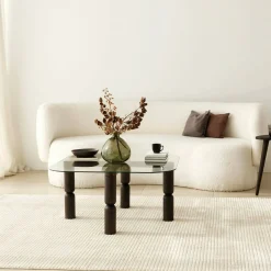 Tavolino da salotto Gran, 80x80h40 cm, Antracite e Trasparente<Dmora Cheap