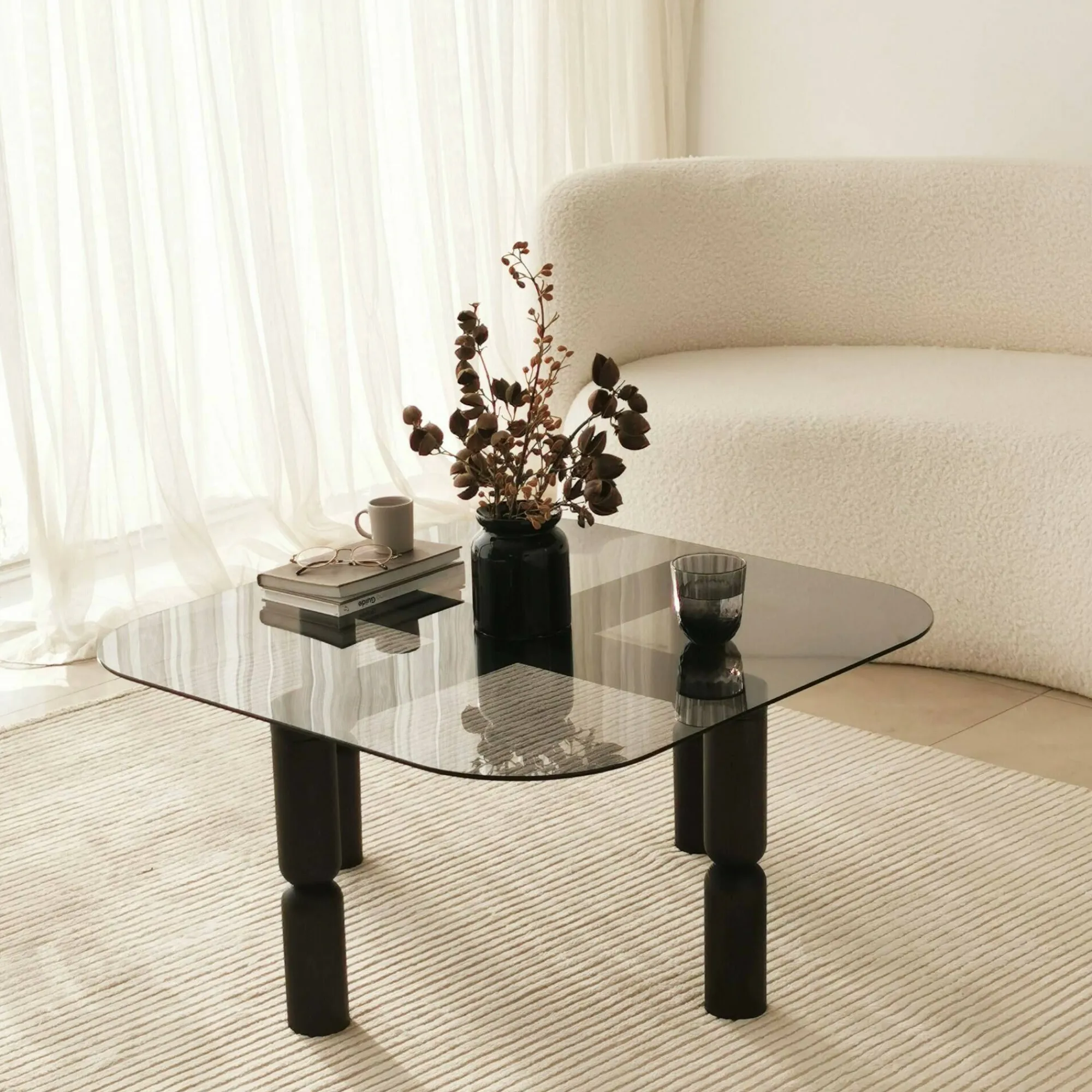 Tavolino da salotto Gran, 80x80h40 cm, Antracite e Fumè<Dmora New