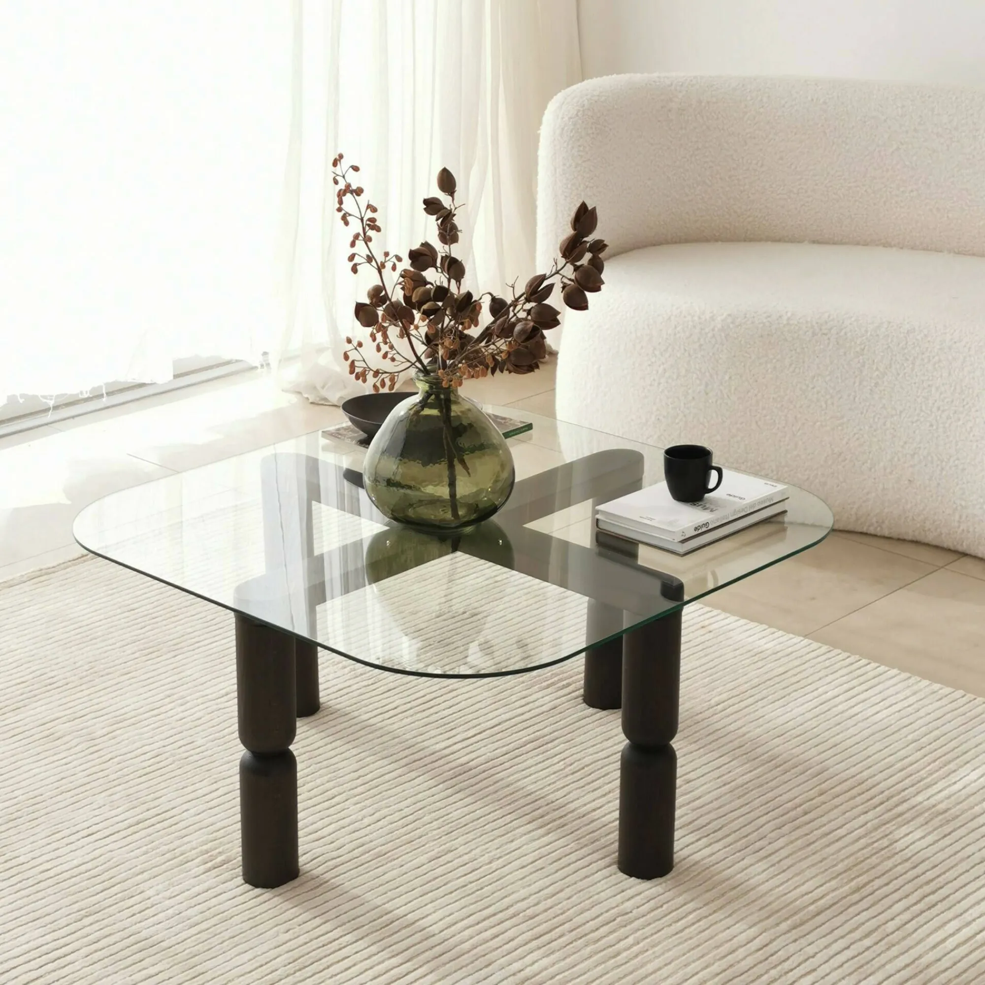 Tavolino da salotto Gran, 80x80h40 cm, Antracite e Trasparente<Dmora Cheap