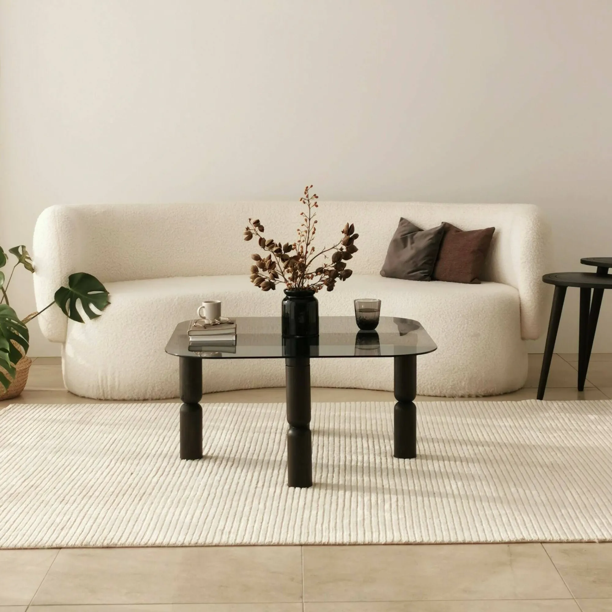 Tavolino da salotto Gran, 80x80h40 cm, Antracite e Fumè<Dmora New
