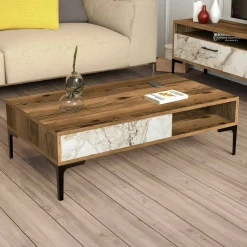 Tavolino da salotto Gru, 105x60h33 cm, Noce e Bianco<Dmora Hot