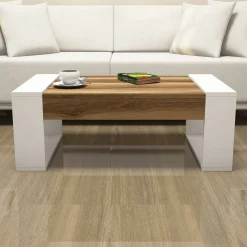 Tavolino da salotto Kaffa, 102x60h38 cm, Noce e Bianco<Dmora Flash Sale