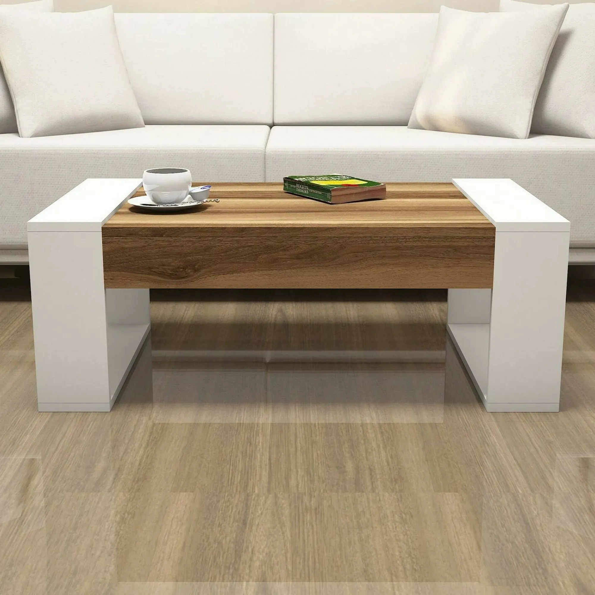 Tavolino da salotto Kaffa, 102x60h38 cm, Noce e Bianco<Dmora Flash Sale