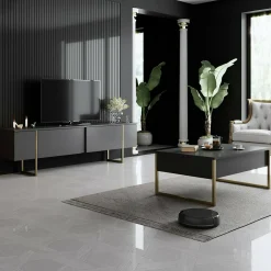 Tavolino da salotto Lavinia, 90x60h40 cm, Antracite e Oro<Dmora Discount