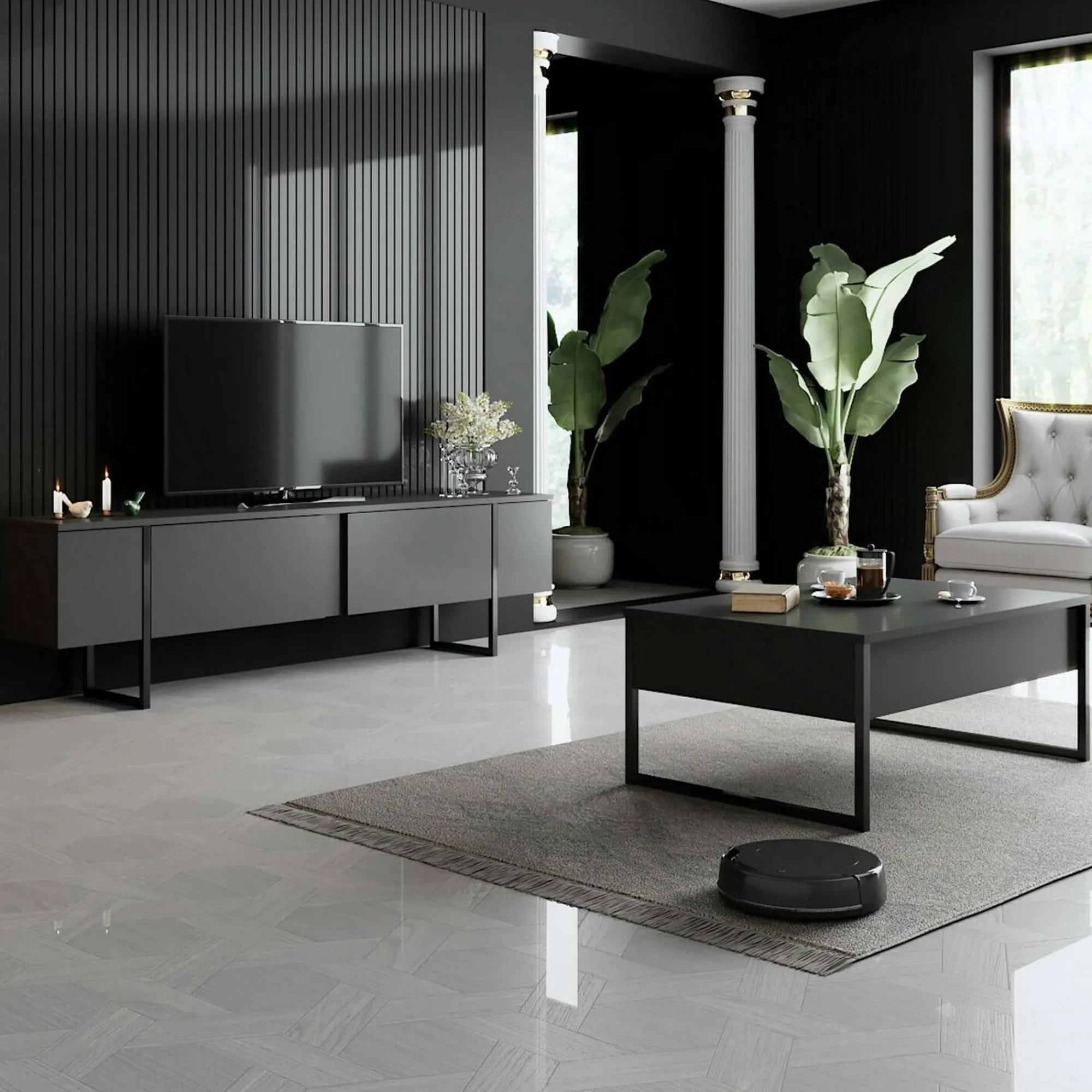 Tavolino da salotto Lavinia, 90x60h40 cm, Antracite e Nero<Dmora Flash Sale