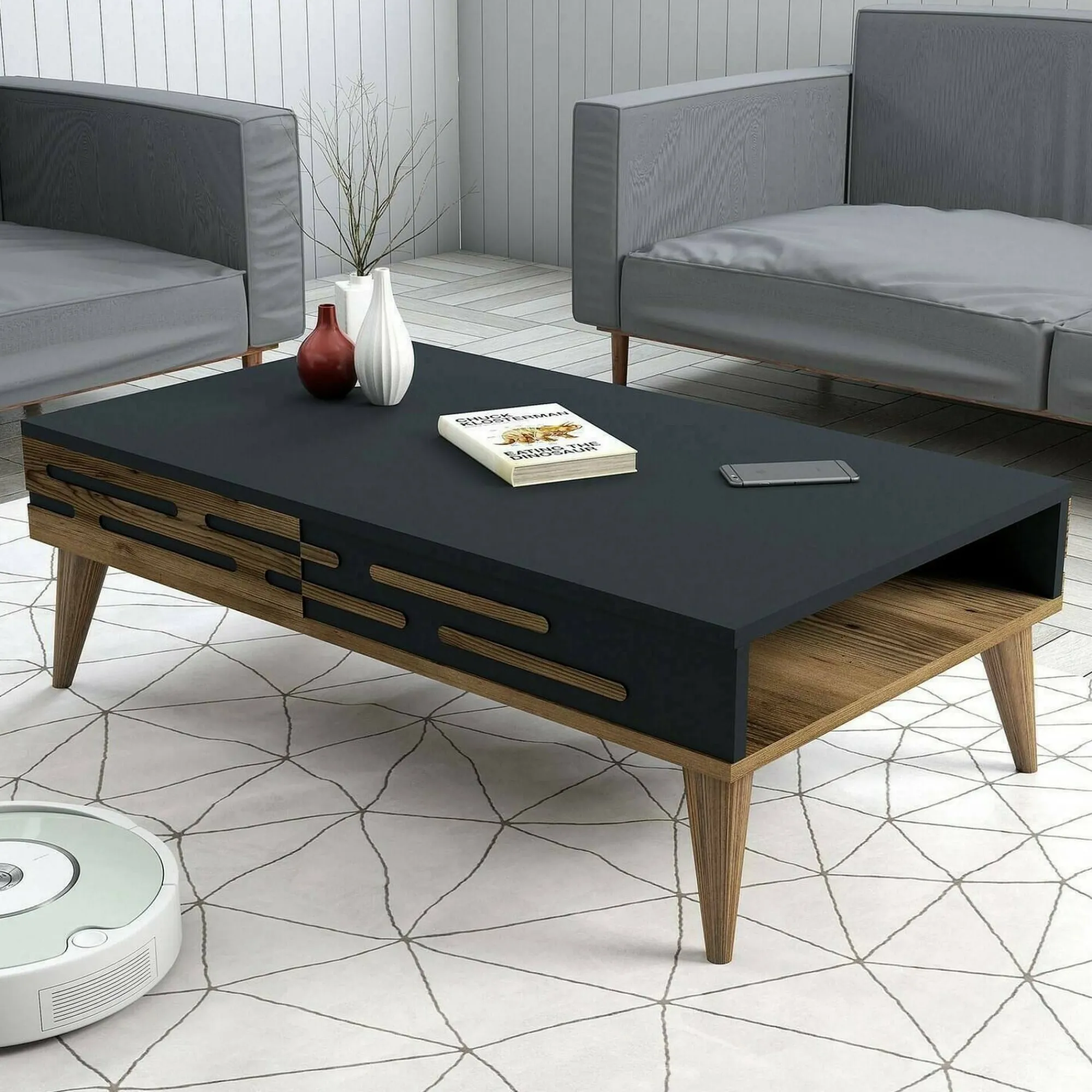 Tavolino da salotto Mansuk, 105x35h60 cm, Noce e Antracite<Dmora Shop
