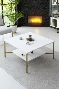 Tavolino da salotto Mia, 80x80h40 cm, Bianco e Nero<Dmora New