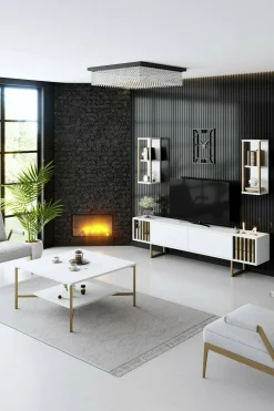 Tavolino da salotto Mia, 80x80h40 cm, Bianco e Nero<Dmora New