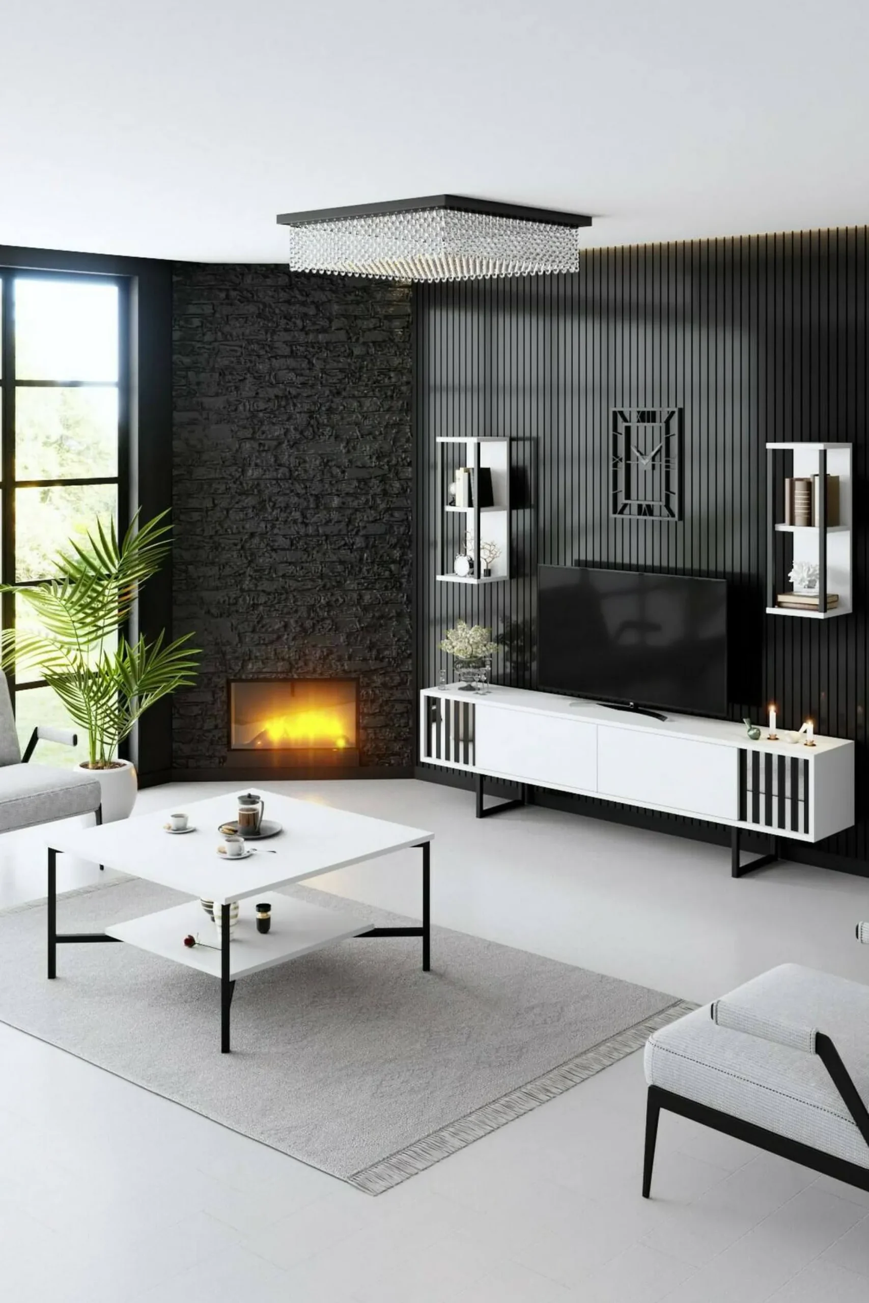 Tavolino da salotto Mia, 80x80h40 cm, Bianco e Nero<Dmora Clearance