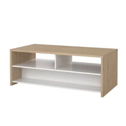 Tavolino da salotto Octavia, Tavolo basso da caffè, Portariviste per divano, Ripiano da soggiorno, 60x120 h46 cm, Rovere e Bianco<Dmora Sale