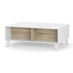 Tavolino da salotto Parche, 100x68h38 cm, Bianco lucido e Rovere<Dmora Fashion