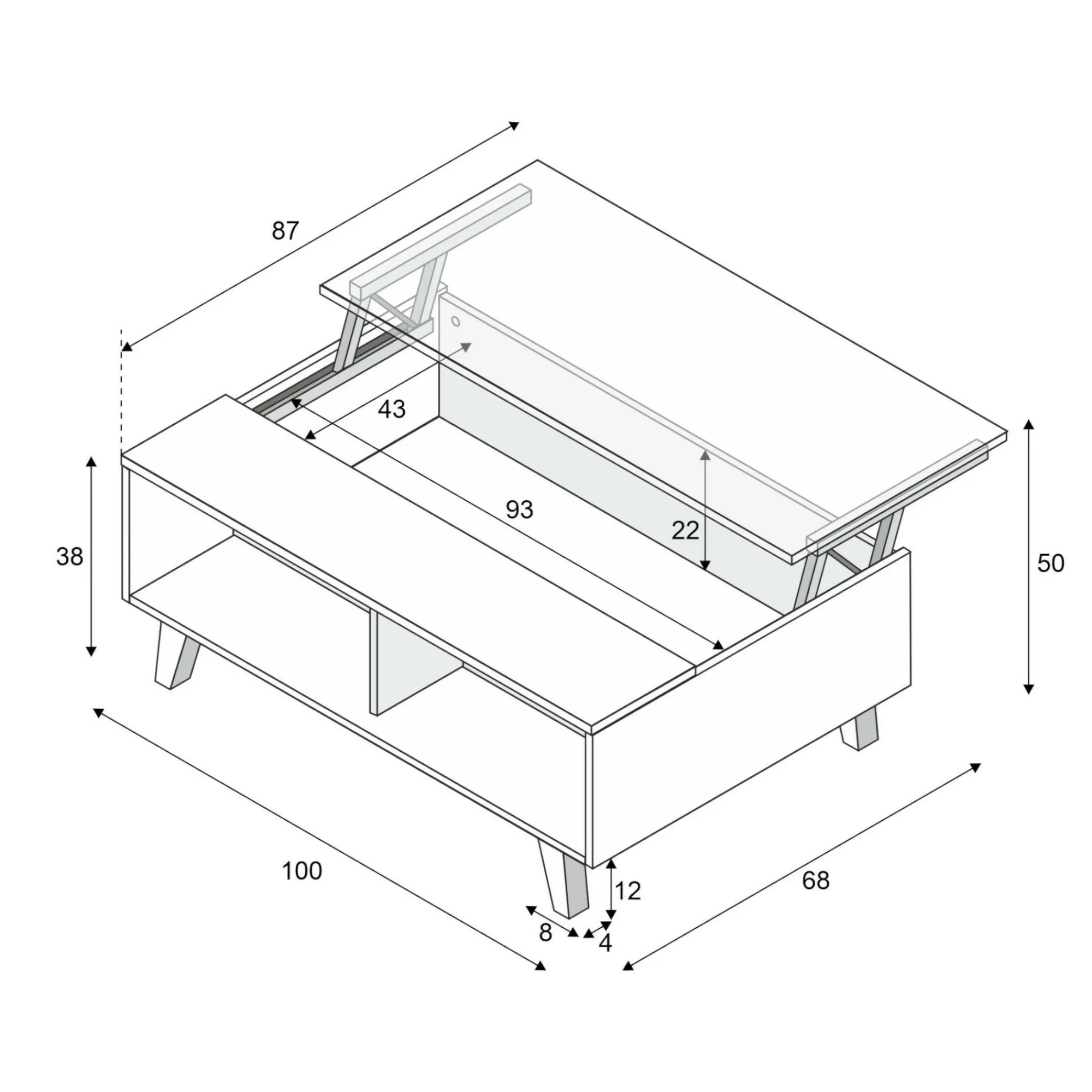 Tavolino da salotto Parche, 100x68h38 cm, Bianco lucido e Rovere<Dmora Fashion