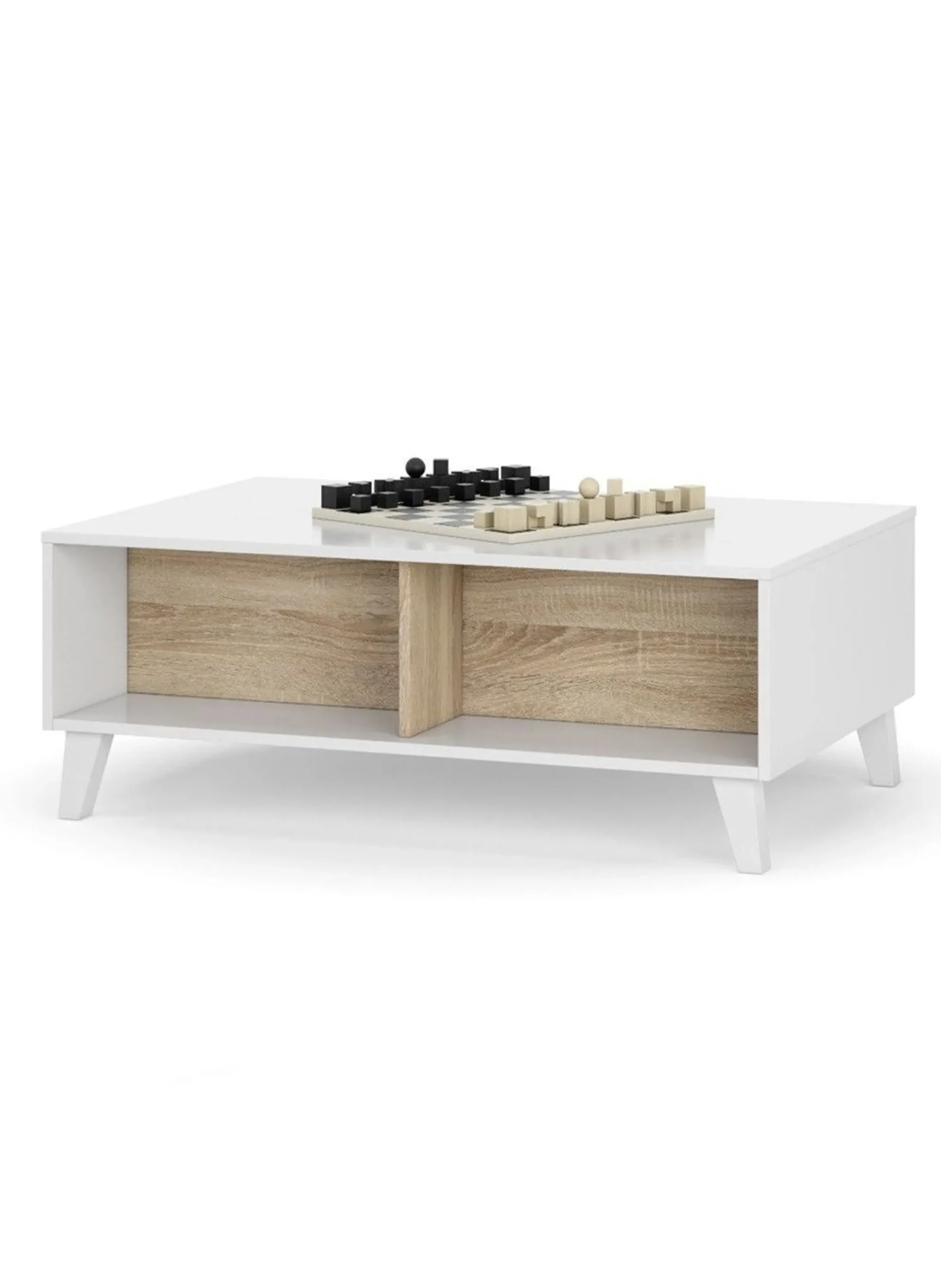 Tavolino da salotto Parche, 100x68h38 cm, Bianco lucido e Rovere<Dmora Fashion