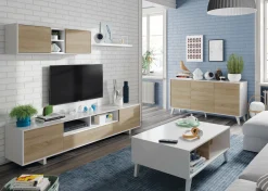 Tavolino da salotto Parche, 100x68h38 cm, Bianco lucido e Rovere<Dmora Fashion