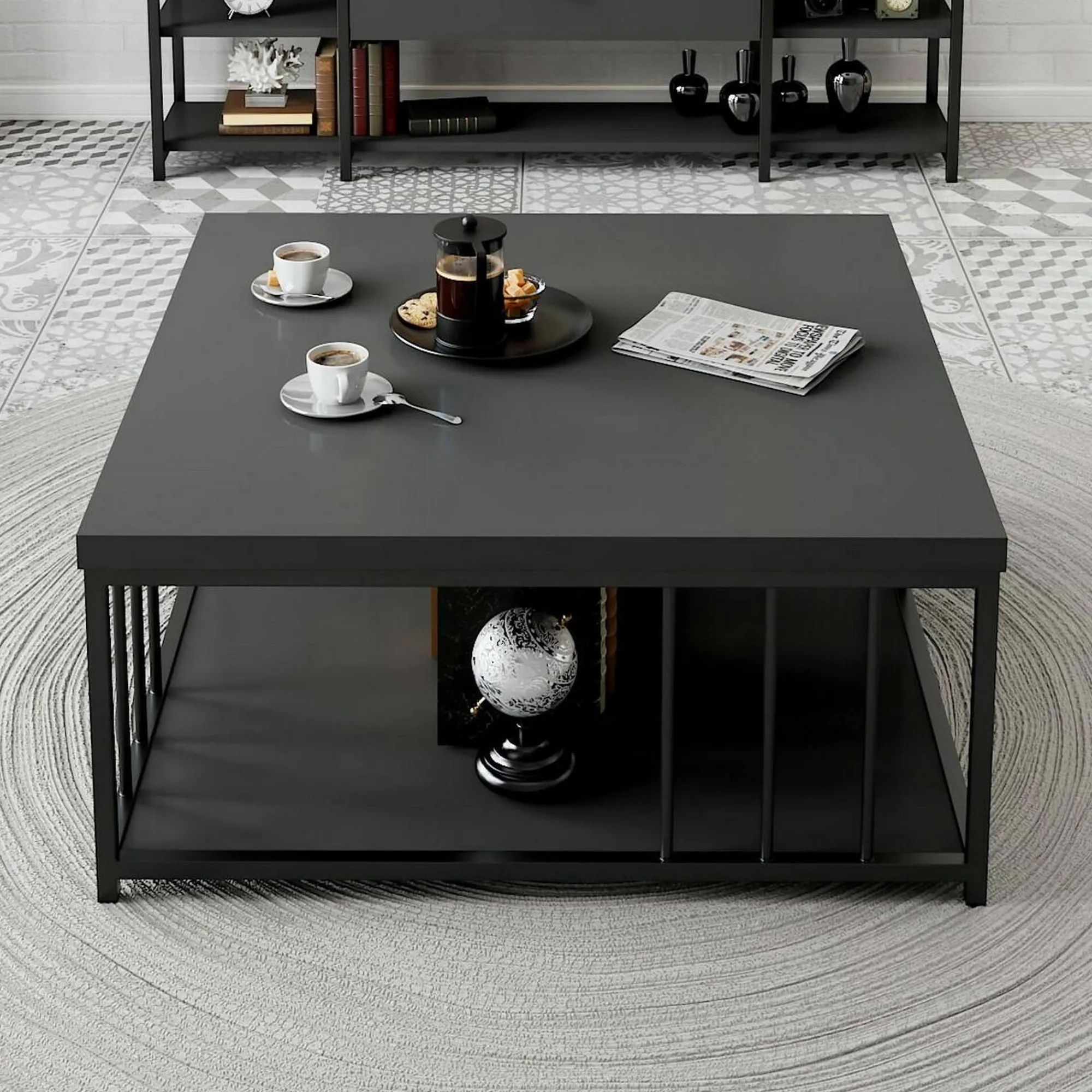 Tavolino da salotto Raiden, 90x90h40 cm, Antracite e Nero<Dmora Best Sale