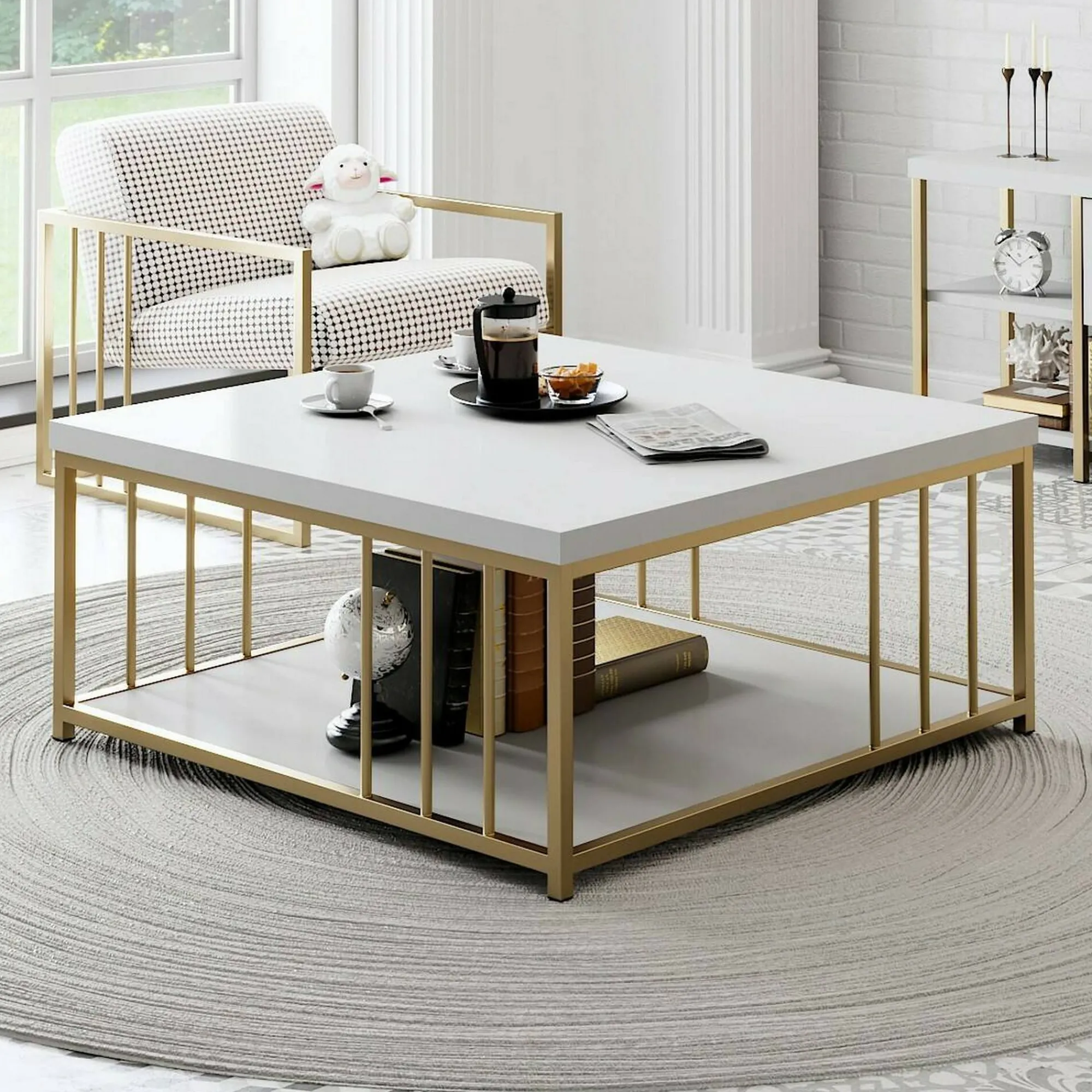 Tavolino da salotto Raiden, 90x39h40 cm, Bianco e Oro<Dmora Outlet