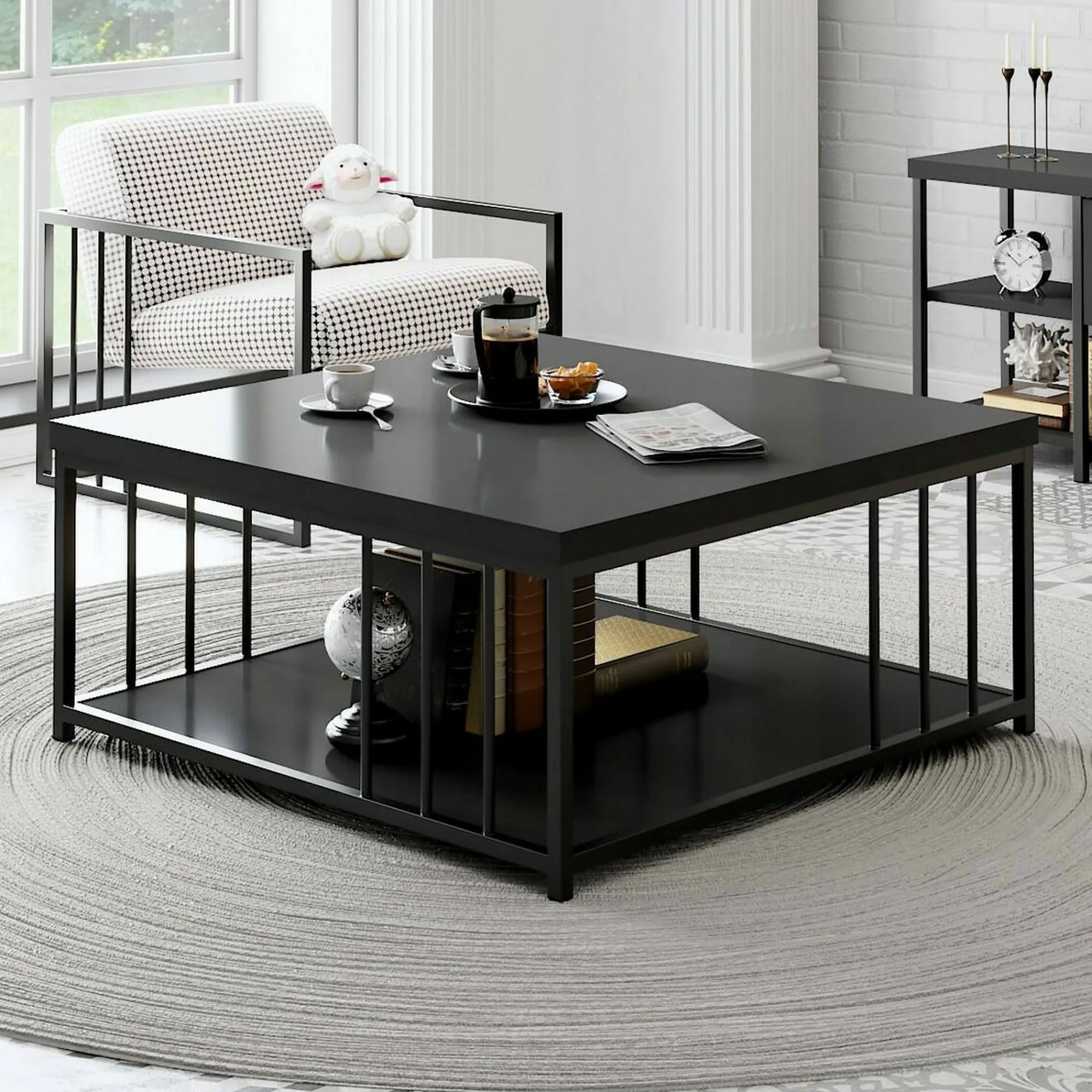Tavolino da salotto Raiden, 90x90h40 cm, Antracite e Nero<Dmora Best Sale