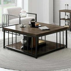 Tavolino da salotto Raiden, 90x90h40 cm, Noce e Nero<Dmora Outlet