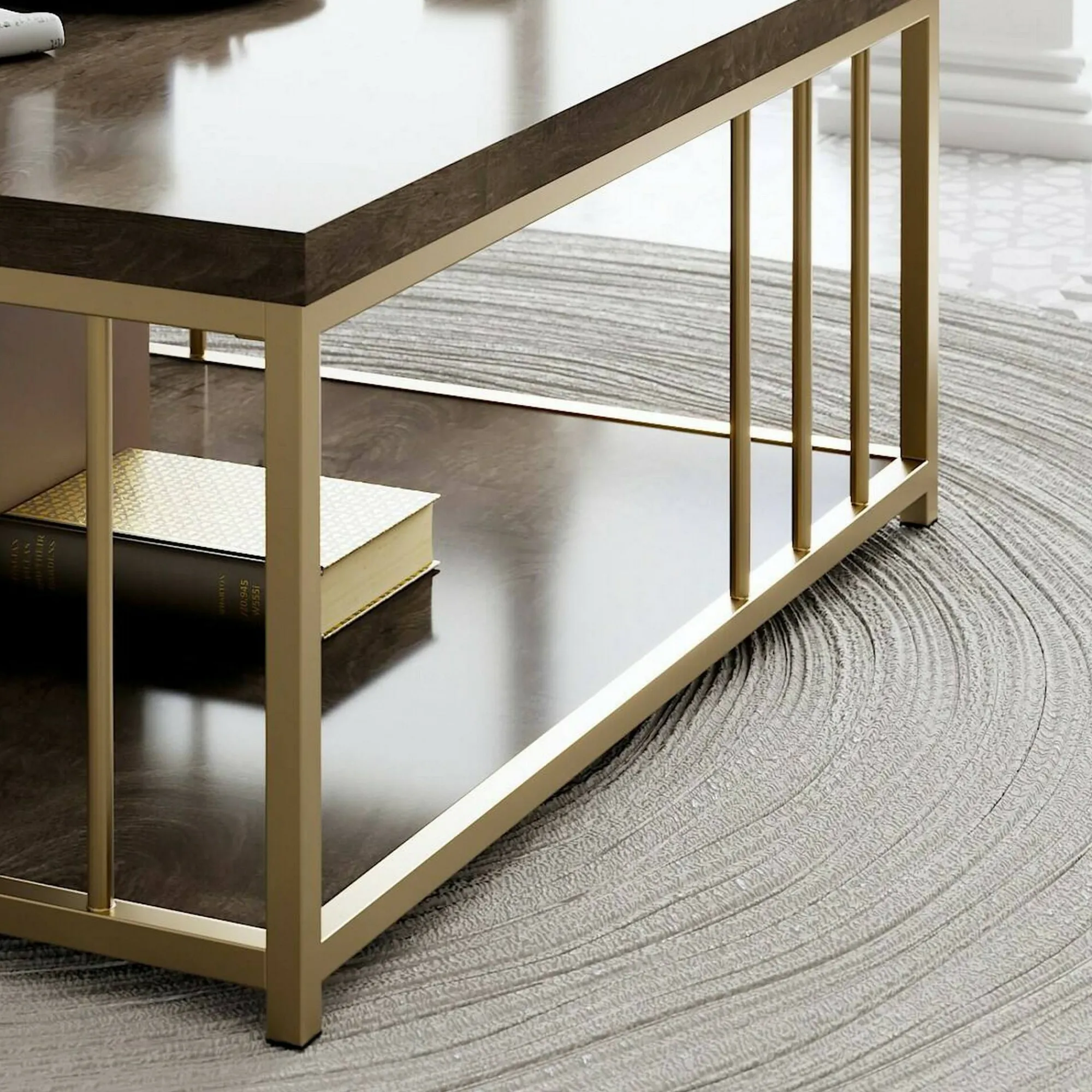 Tavolino da salotto Raiden, 90x90h40 cm, Noce e Oro<Dmora Outlet