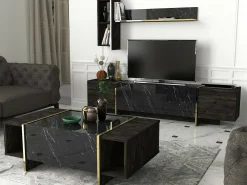 Tavolino da salotto Salvador, 104x60h37 cm, Nero e Oro<Dmora Store