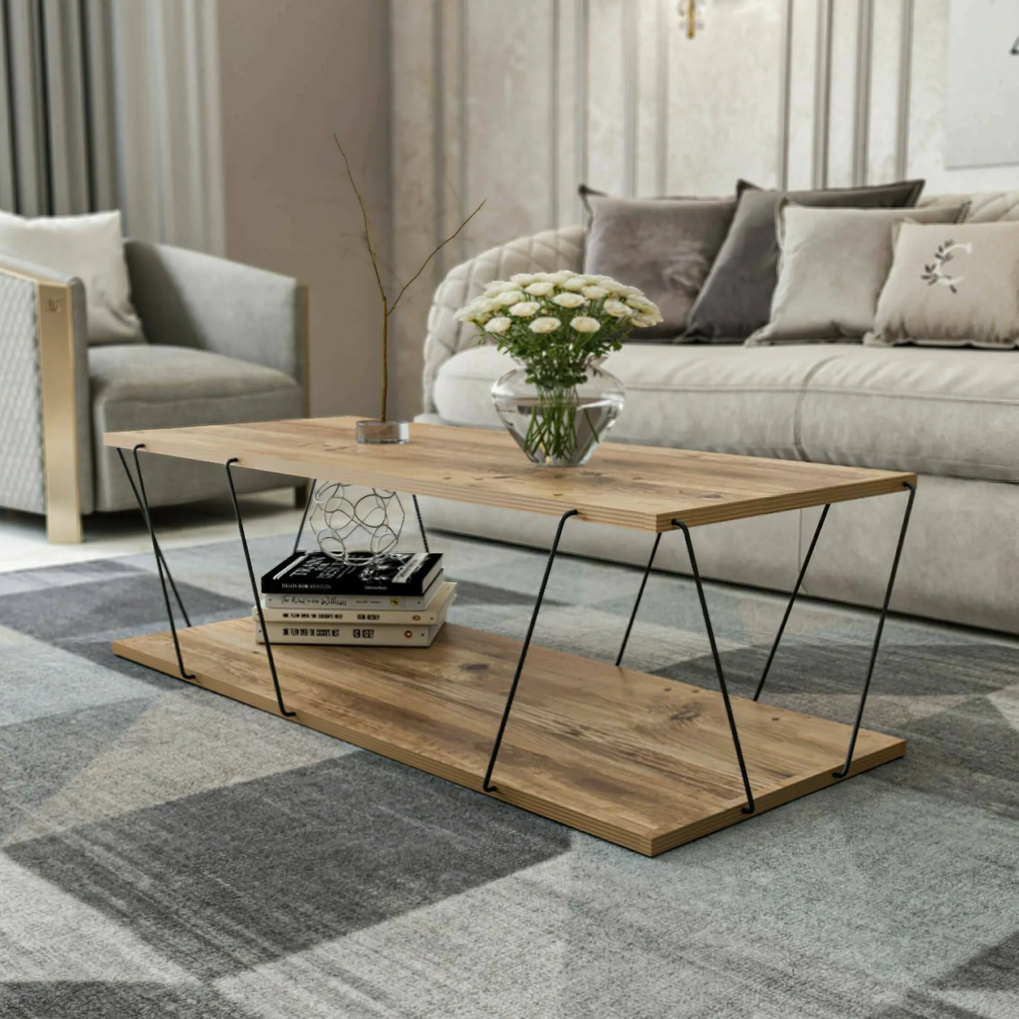 Tavolino da salotto Sarika, 120x50h30 cm, Quercia e Nero<Dmora Best Sale