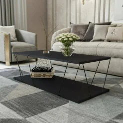 Tavolino da salotto Sarika, 120x50h30 cm, Antracite e Nero<Dmora Discount