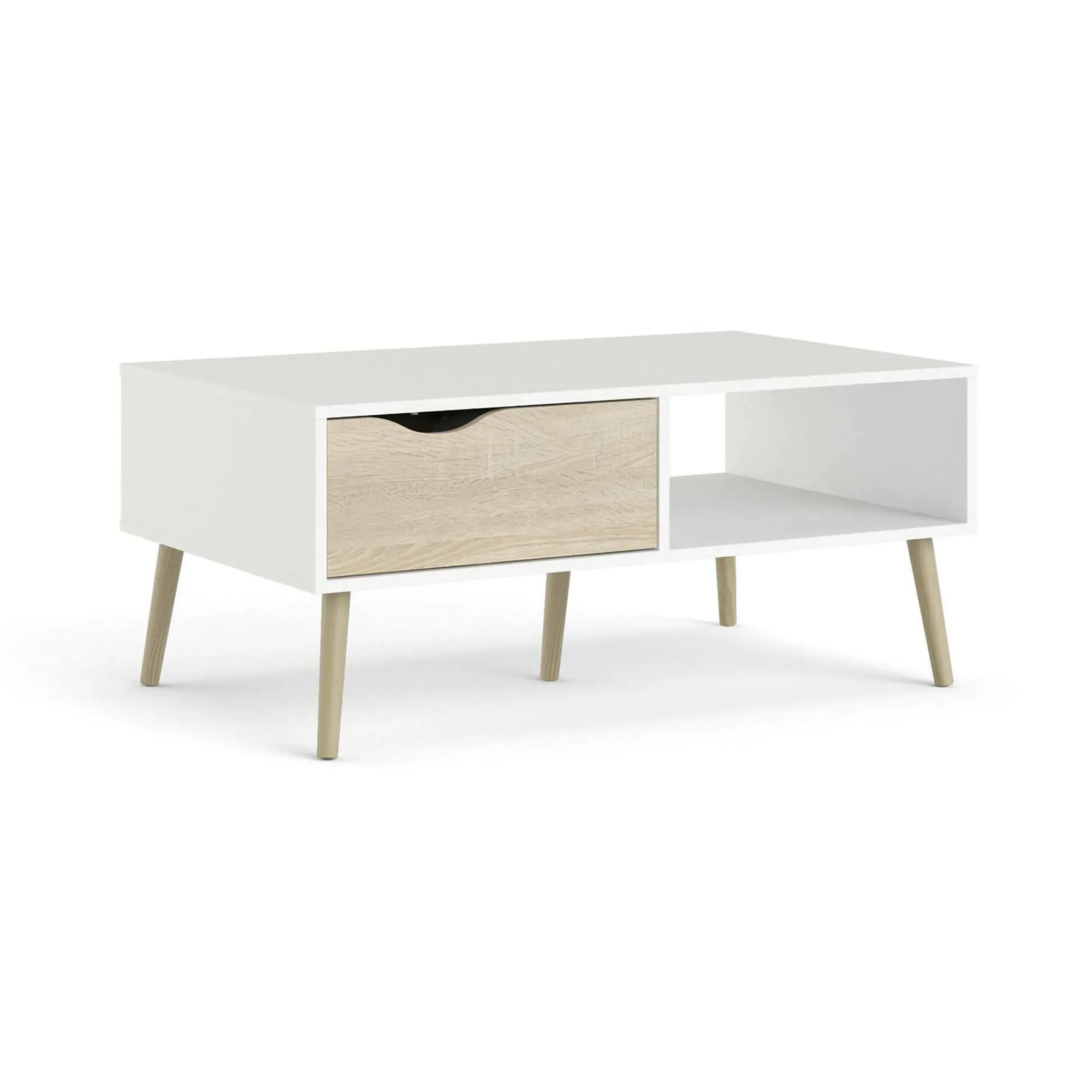 Tavolino da salotto Sfene, 99x60 h43 cm, Bianco e Quercia<Dmora Hot