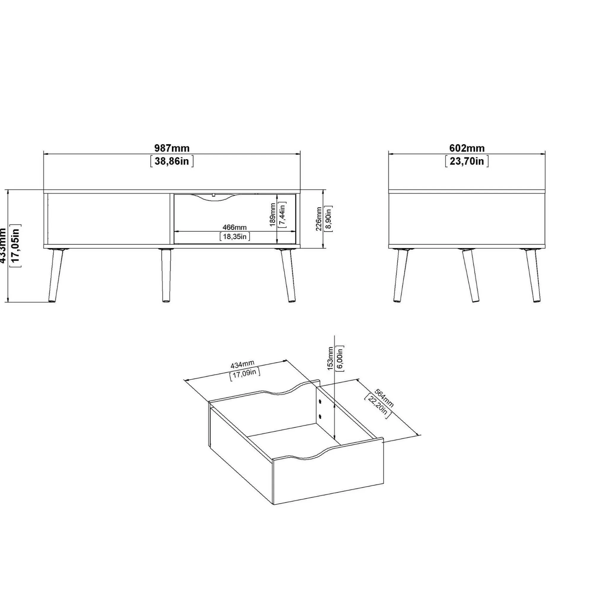 Tavolino da salotto Sfene, 99x60 h43 cm, Bianco e Quercia<Dmora Hot