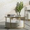 Tavolino da salotto Stabia, 75x75 h40 cm, Bianco e Oro<Dmora Shop