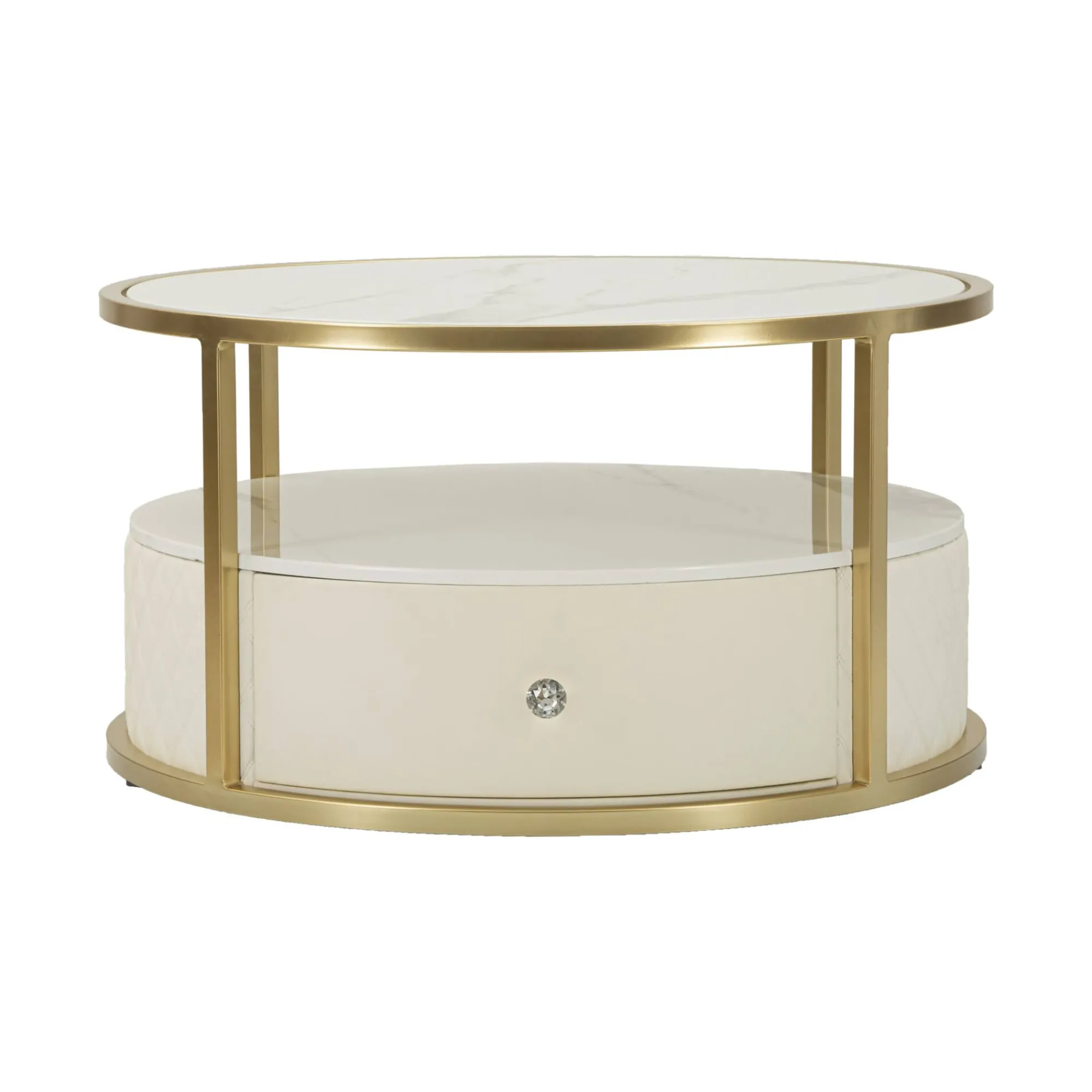 Tavolino da salotto Stabia, 75x75 h40 cm, Bianco e Oro<Dmora Shop