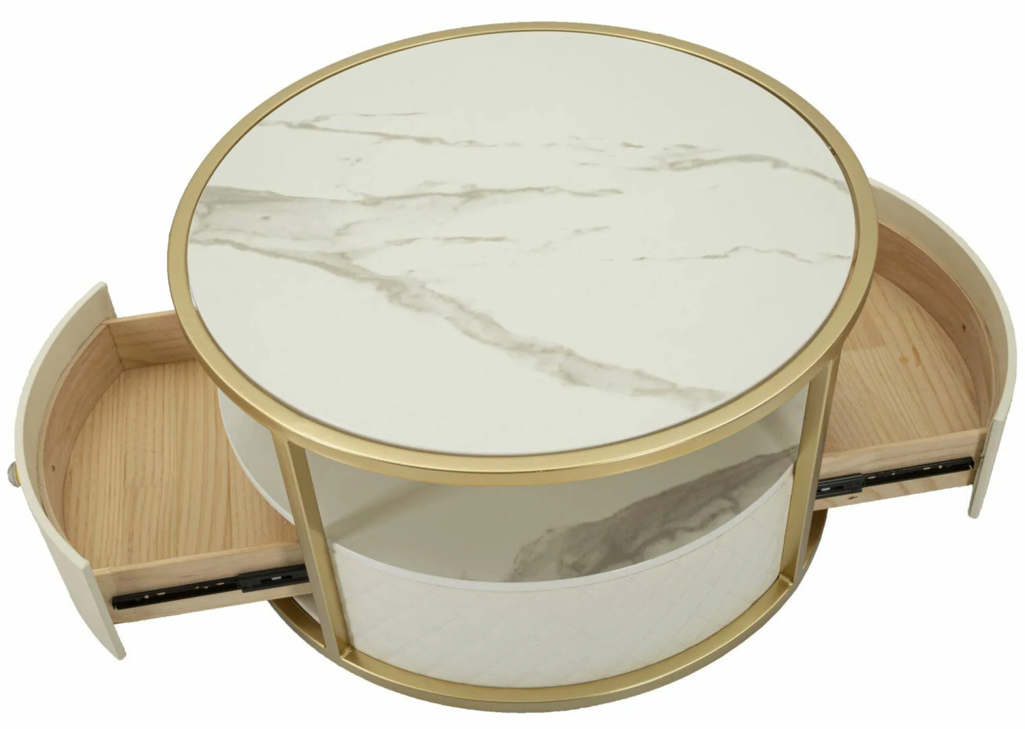 Tavolino da salotto Stabia, 75x75 h40 cm, Bianco e Oro<Dmora Shop