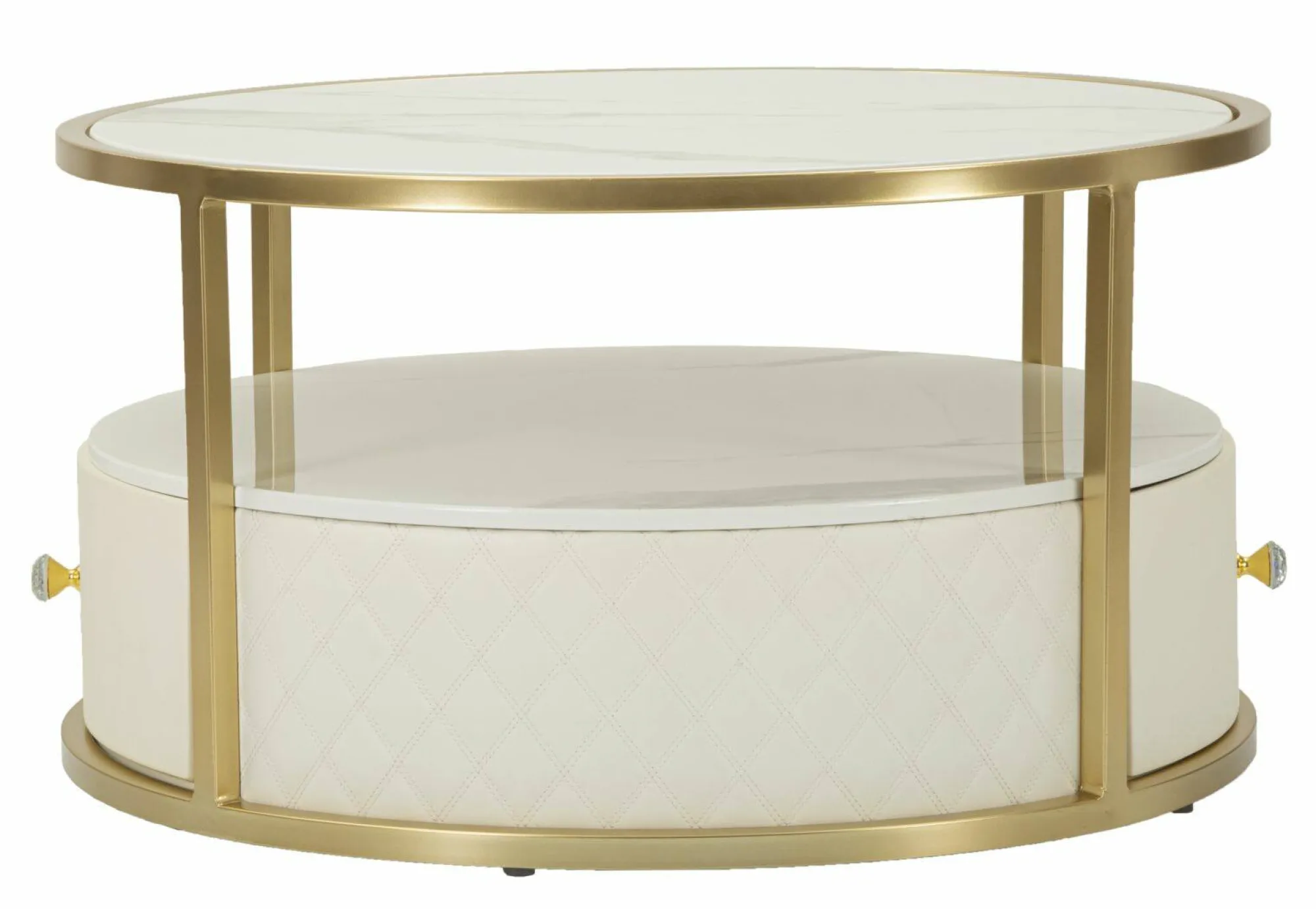 Tavolino da salotto Stabia, 75x75 h40 cm, Bianco e Oro<Dmora Shop
