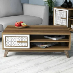 Tavolino da salotto Thimphu, 105x60h38 cm, Noce e Bianco<Dmora Sale