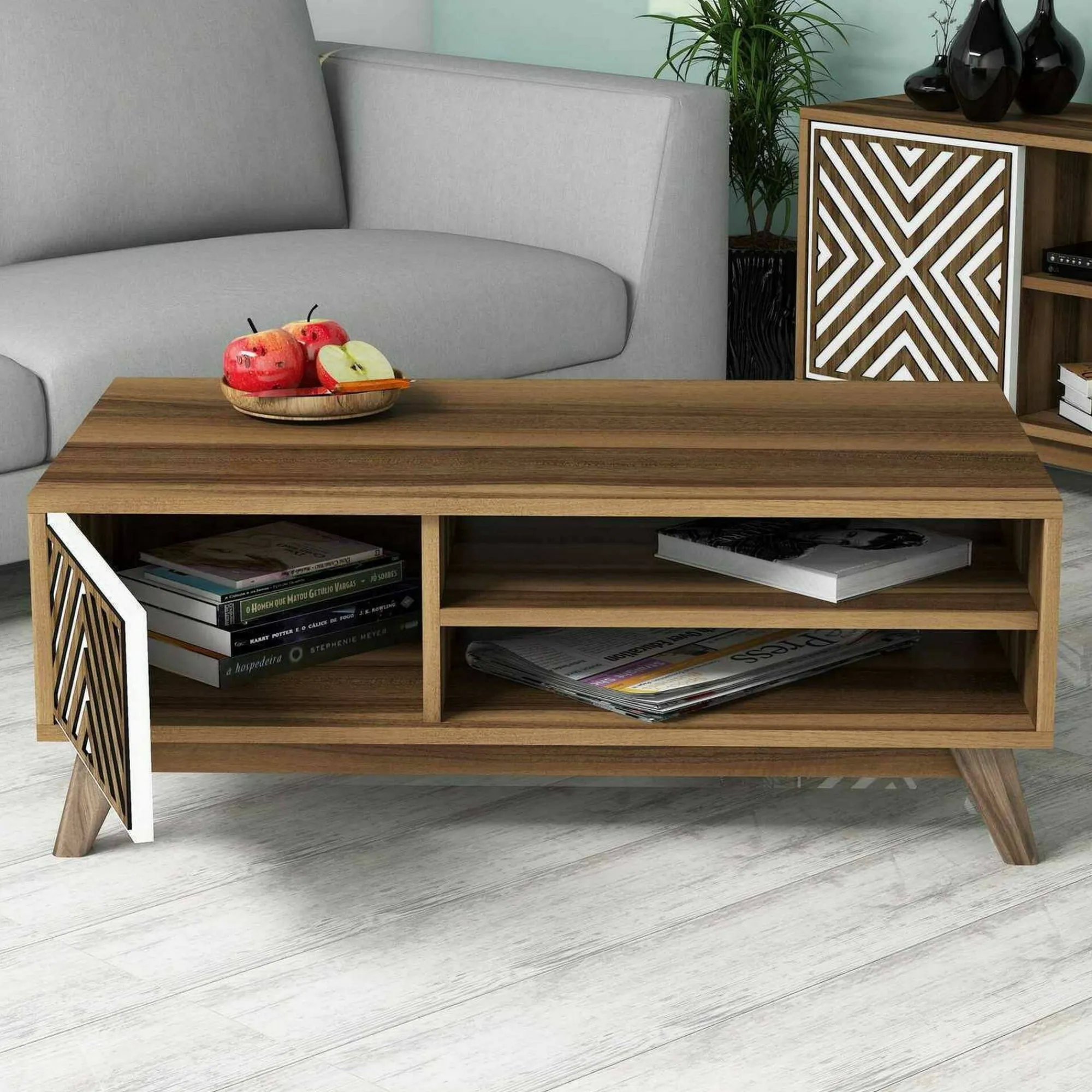 Tavolino da salotto Triaria, 105x60h38 cm, Noce e Bianco<Dmora Discount