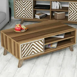 Tavolino da salotto Triaria, 105x60h38 cm, Noce e Bianco<Dmora Discount