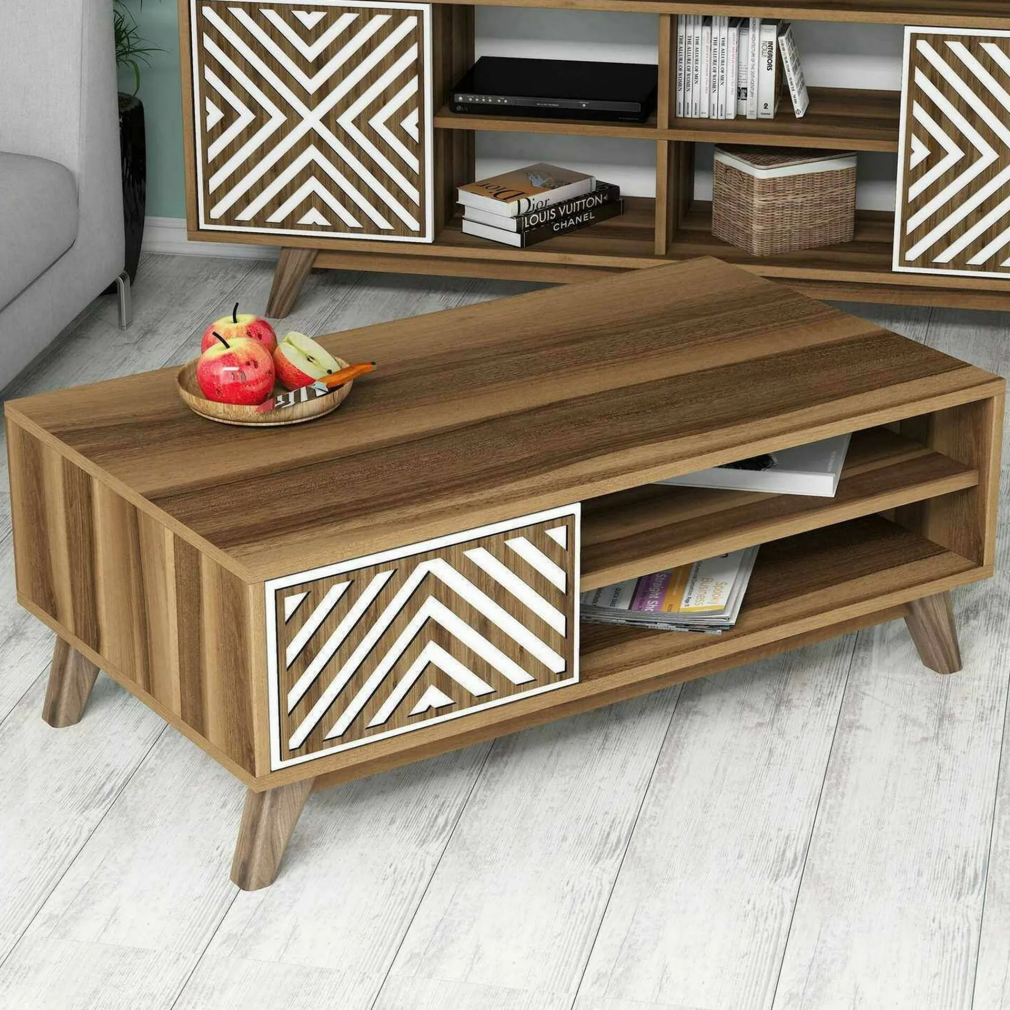 Tavolino da salotto Triaria, 105x60h38 cm, Noce e Bianco<Dmora Discount