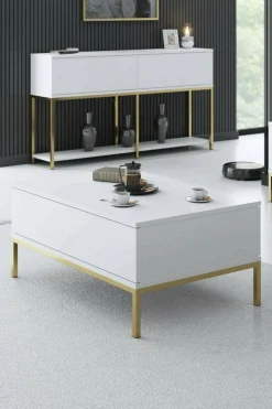 Tavolino da salotto Vespero, 90x60h40 cm, Bianco e Oro<Dmora Fashion