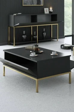 Tavolino da salotto Vespero, 90x60h40 cm, Antracite e Oro<Dmora Shop