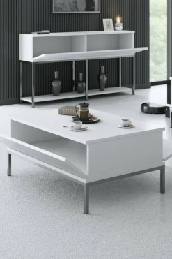 Tavolino da salotto Vespero, 90x60h40 cm, Bianco e Argento<Dmora Best