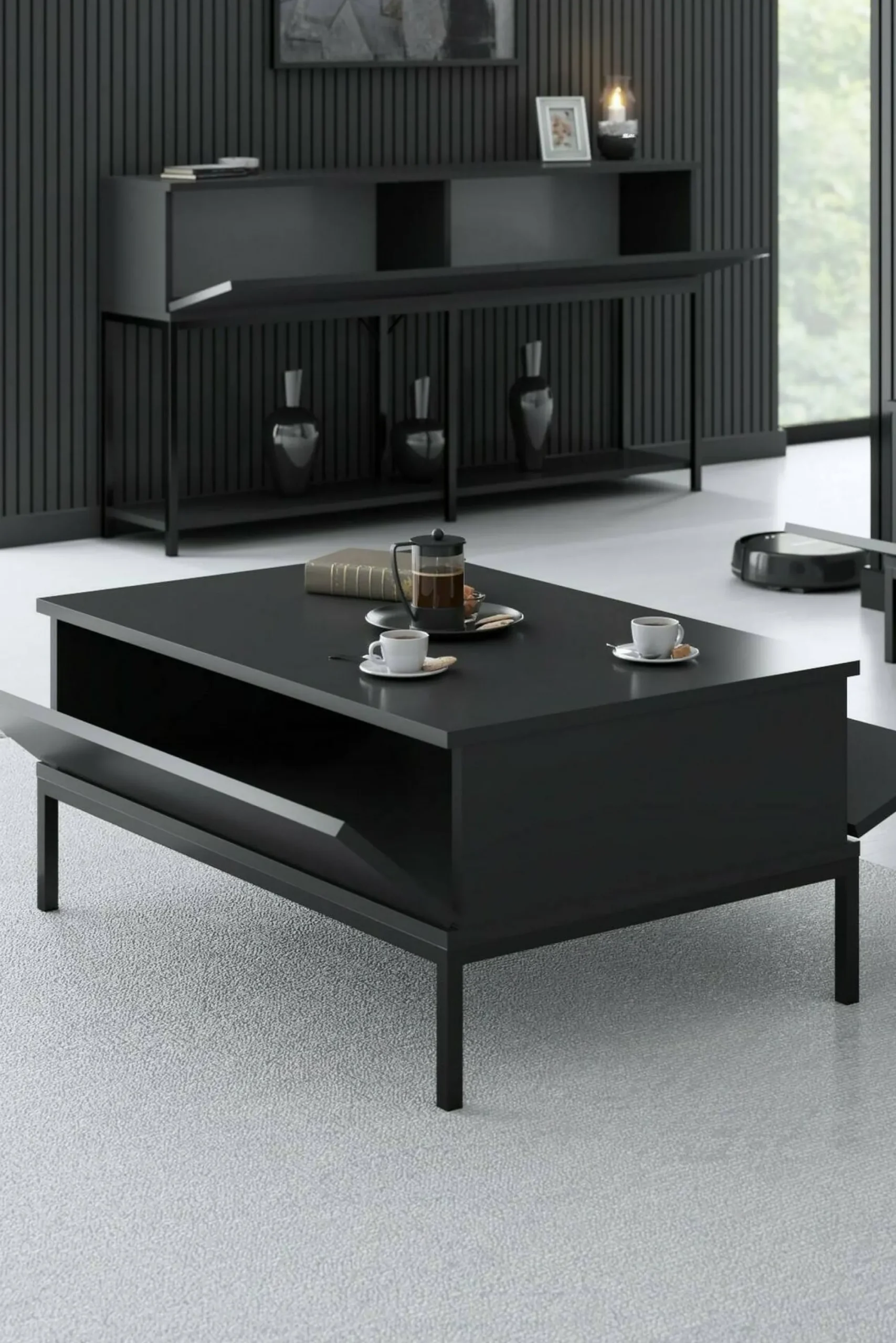 Tavolino da salotto Vespero, 90x60h40 cm, Antracite e Nero<Dmora Discount