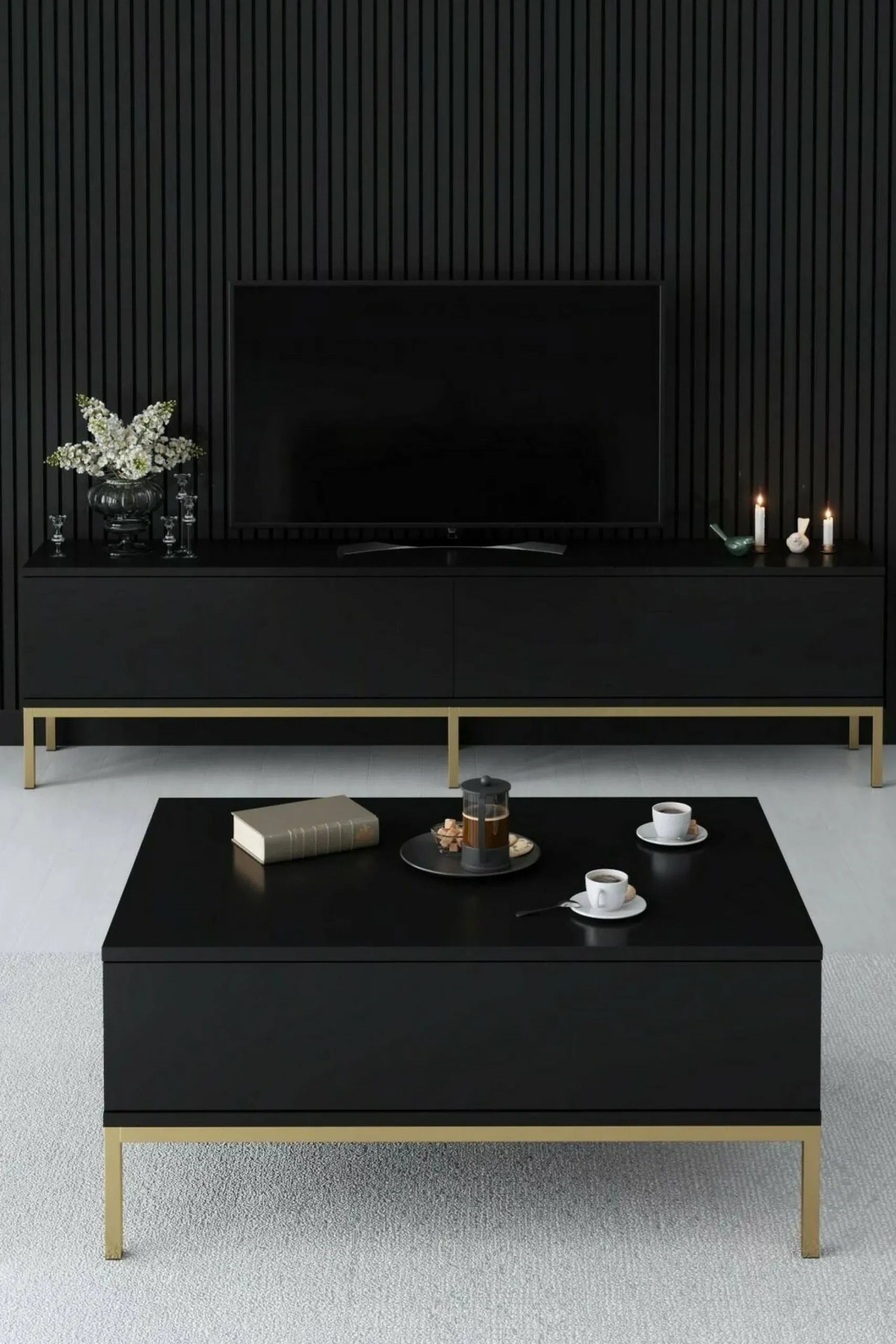 Tavolino da salotto Vespero, 90x60h40 cm, Nero e Oro<Dmora Sale
