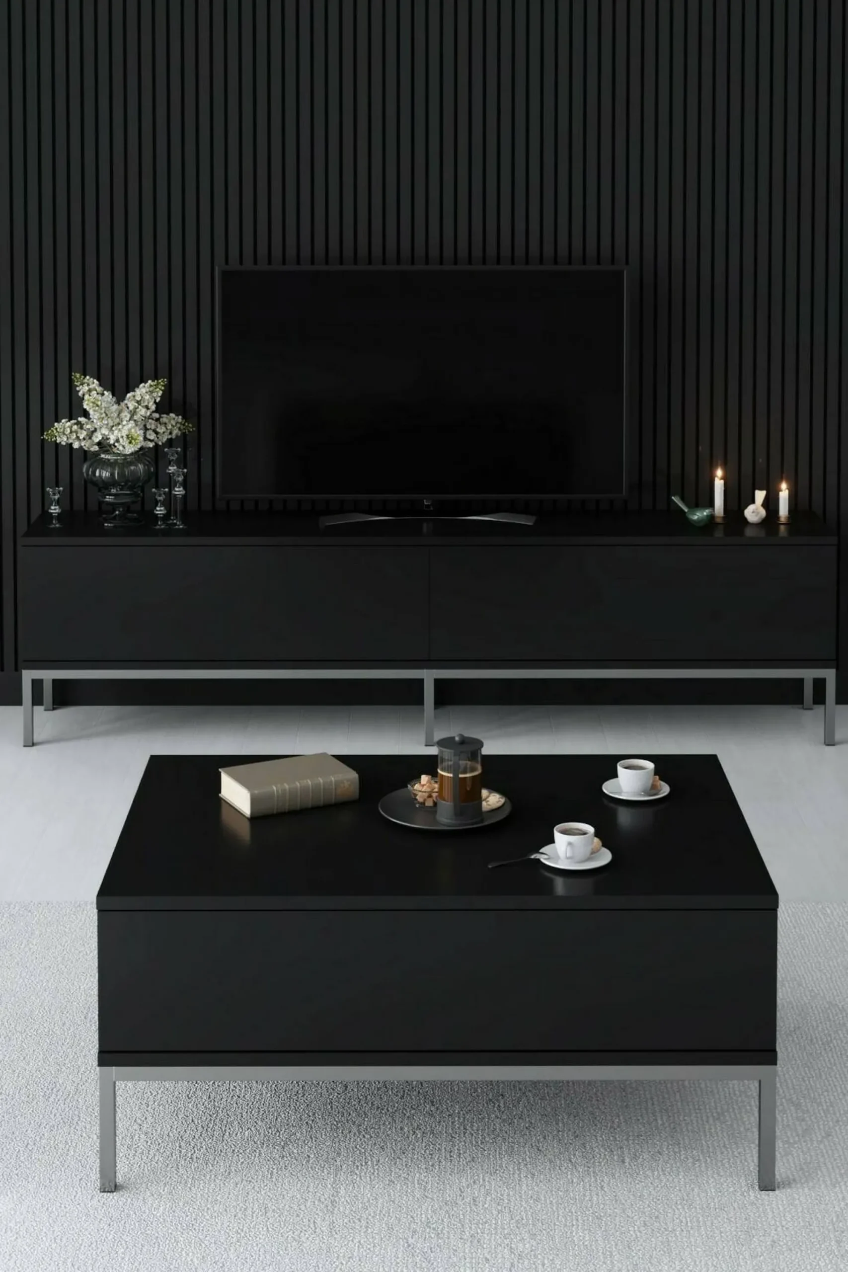 Tavolino da salotto Vespero, 90x60h40 cm, Nero e Argento<Dmora Flash Sale