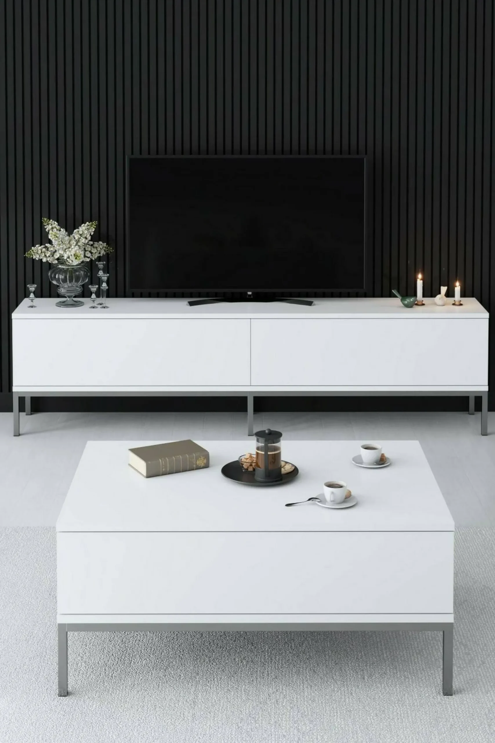 Tavolino da salotto Vespero, 90x60h40 cm, Bianco e Argento<Dmora Best