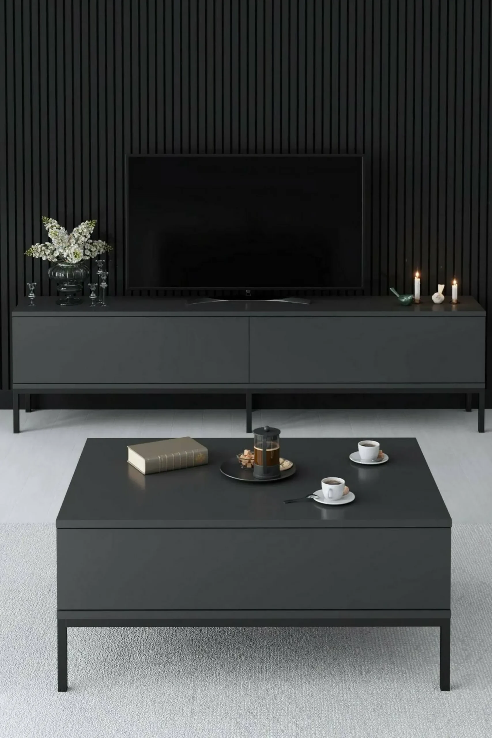 Tavolino da salotto Vespero, 90x60h40 cm, Antracite e Nero<Dmora Discount