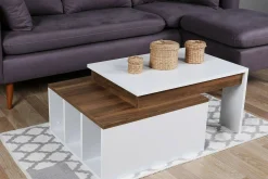 Tavolino da salotto Virgile, 90x60h37 cm, Bianco e Noce<Dmora Outlet