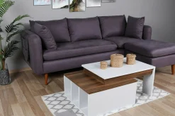 Tavolino da salotto Virgile, 90x60h37 cm, Bianco e Noce<Dmora Outlet