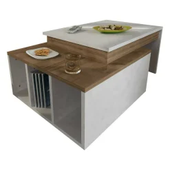 Tavolino da salotto Virgile, 90x60h37 cm, Bianco e Noce<Dmora Outlet